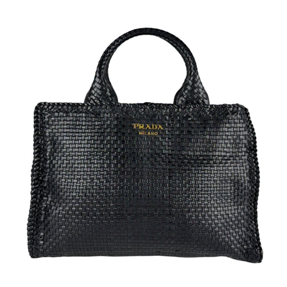 Prada Madras woven leather tote Shoulder bag Black